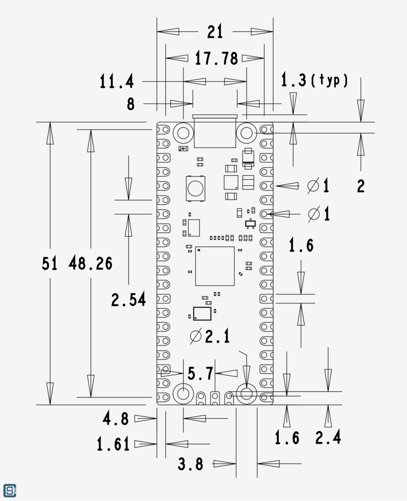 Raspberry-Pi-RP2040-Microcontroller-Pico-Board-Mechanical-1_1