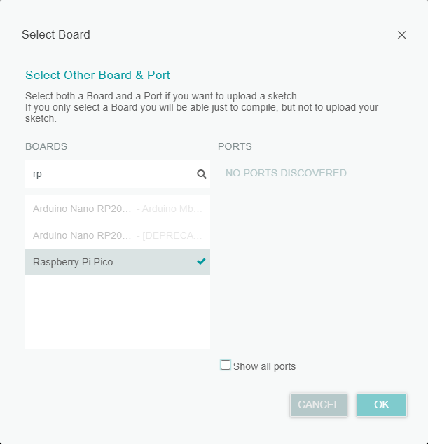 Arduino-IDE-2-Beta-Raspberry-Pi-Pico-RP2040-Blink-Sketch-Uploadiing-No-Serial-Port-1