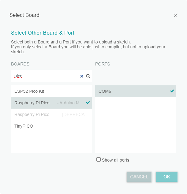 Arduino-IDE-2-Beta-Raspberry-Pi-Pico-RP2040-Blink-Sketch-Uploadiing-Serial-Port-1