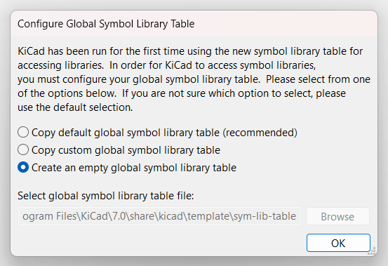 KiCad V7 asks for library table files