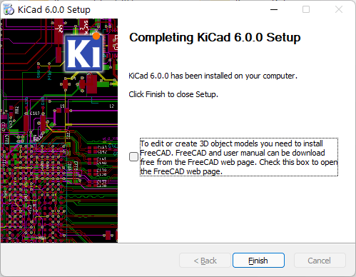 Completing KiCad version 6 installation on a Windows computer