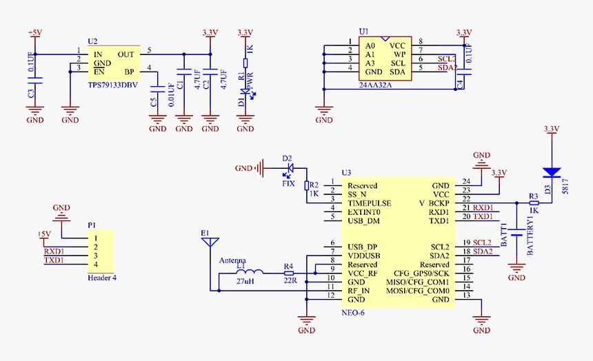 GY-NEO6MV2 uBlox GPS Module Schematic