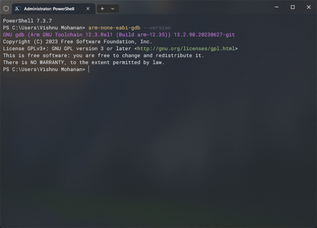 ARM-GCC GDB Debugger Version Info from Windows Terminal CIRCUITSTATE Electronics