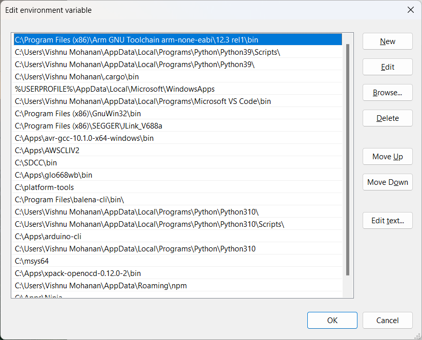 ARM-GCC Toolchain on Path Variable Windows 11 by CIRCUITSTATE Electronics
