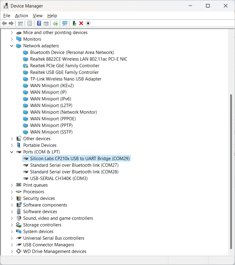 DOIT-ESP32-DevKit-V1 WiFi Board CP2102 USB Serial COM Port on Windows Device Manager by CIRCUITSTATE Electronics