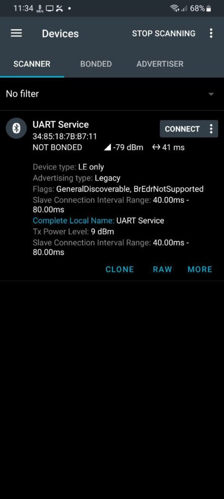 NRF Connect App BLE Serial UART Service Device by CIRCUITSTATE Electronics