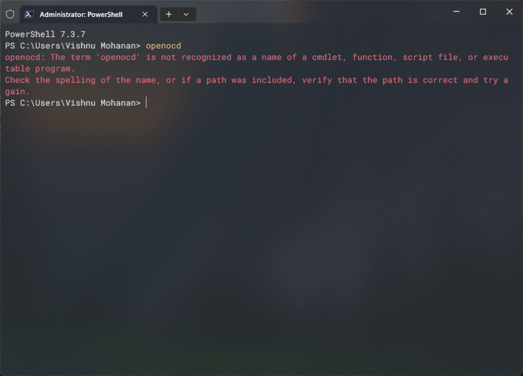 OpenOCD Not Found from Windows Terminal by CIRCUITSTATE Electronics