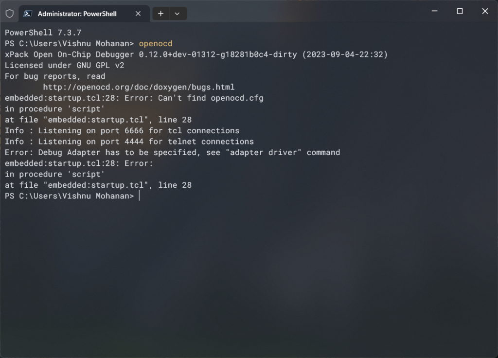 Running OpenOCD from Windows Terminal Command Line CIRCUITSTATE Electronics