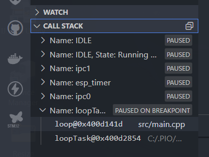 VS-Code PlatformIO ESP32 Debugging using ESP-Prog Call Stack View by CIRCUITSTATE Electroncis