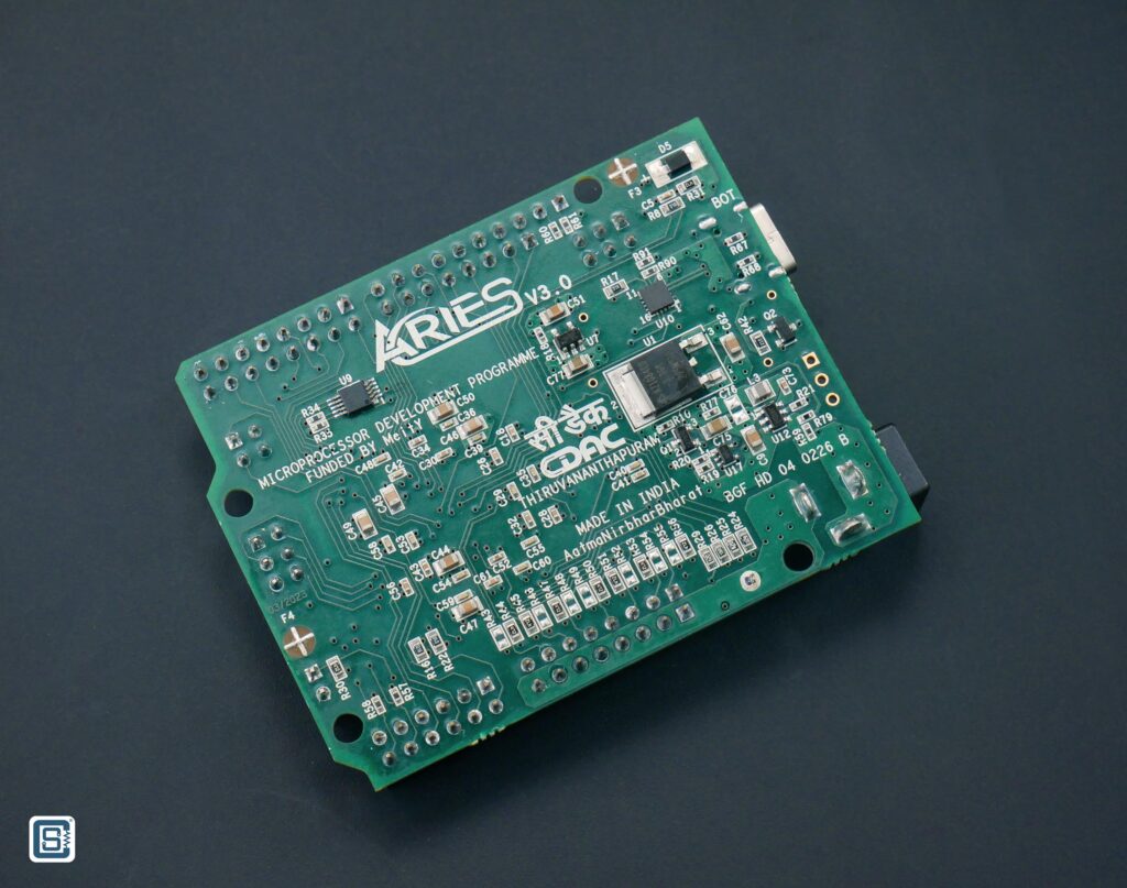C-DAC Aries V3 THEJAS32 SoC VEGA Program Microcontroller Board Back Isometric by CIRCUITSTATE Electronics