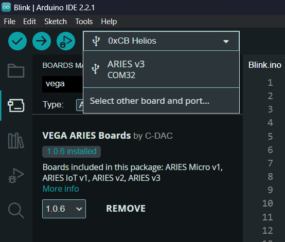 C-DAC VEGA Aries V3 THEJAS32 Microcontroller Board Arduino IDE Board List by CIRCUITSTATE Electronics
