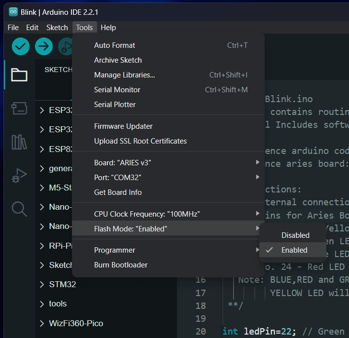 C-DAC VEGA Aries V3 THEJAS32 Microcontroller Board Arduino IDE Select Vega Flash Mode by CIRCUITSTATE Electronics