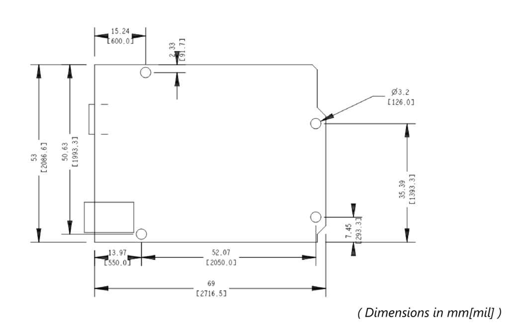 C-DAC VEGA Aries V3 THEJAS32 Microcontroller Board Mechanical Drawing CIRCUITSTATE Electronics