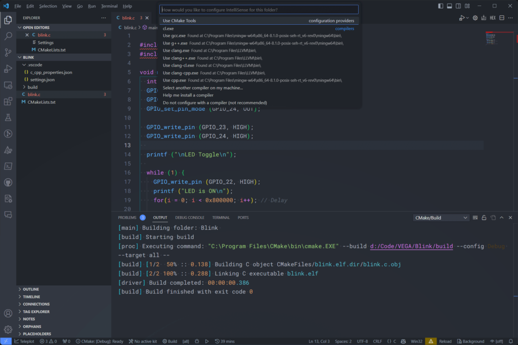 Choose Intellisense Configuration for VEGA SDK Project with CMake and VS Code CIRCUITSTATE Electronics