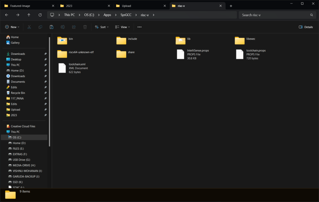 GNU RISC V C CPP Compiler Toolchain Installation Folder in Windows File Explorer CIRCUITSTATE Electronics