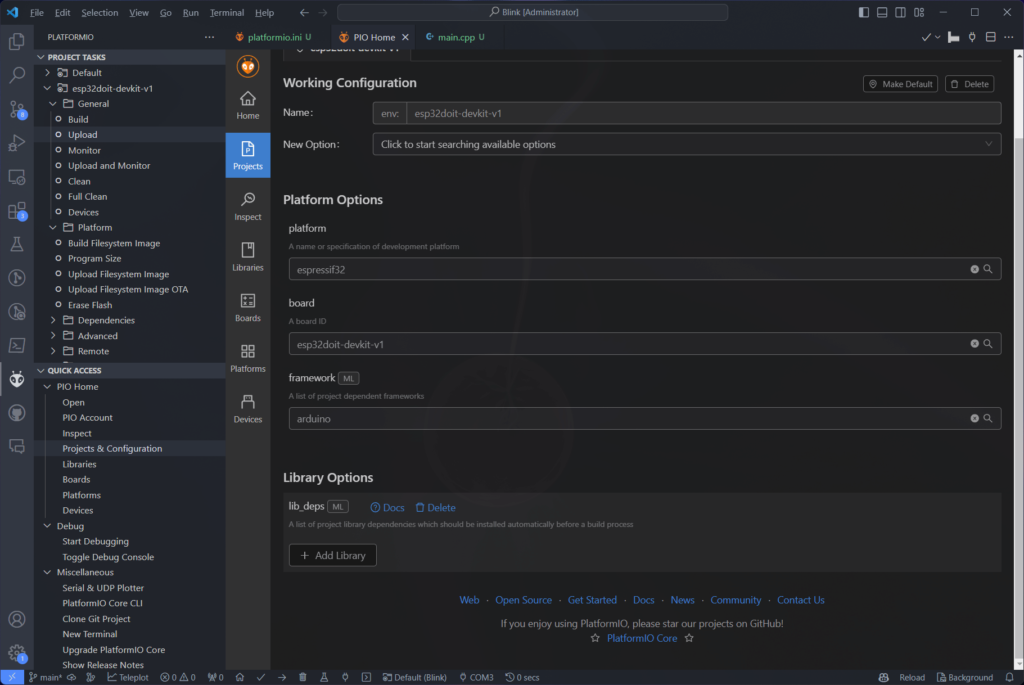 Adding new library dependency lib_deps option to PlatformIO working configuration in VS Code by CIRCUITSTATE Electronics