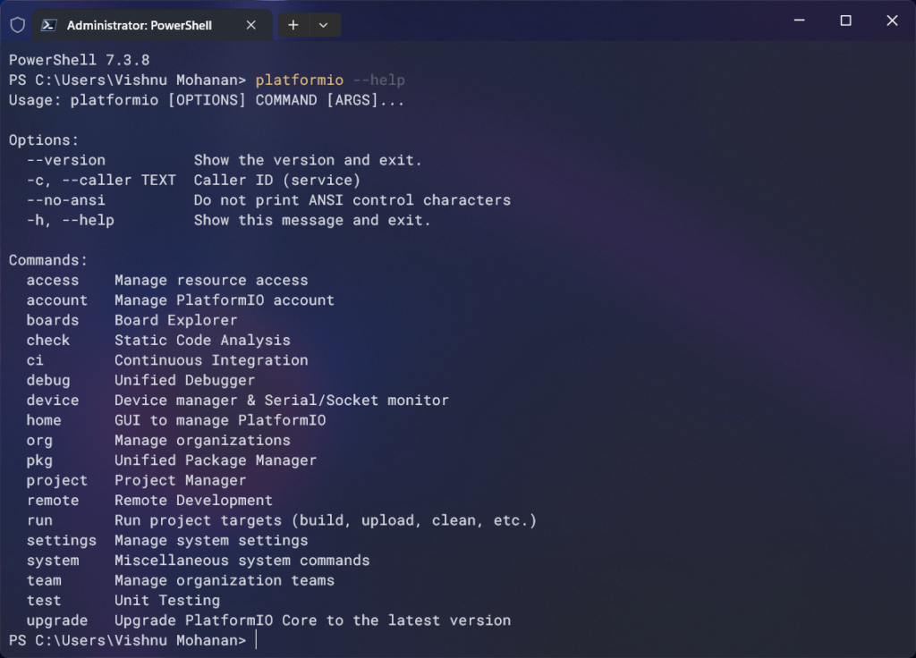 PlatformIO CLI on PowerShell Windows Terminal by CIRCUITSTATE Electronics