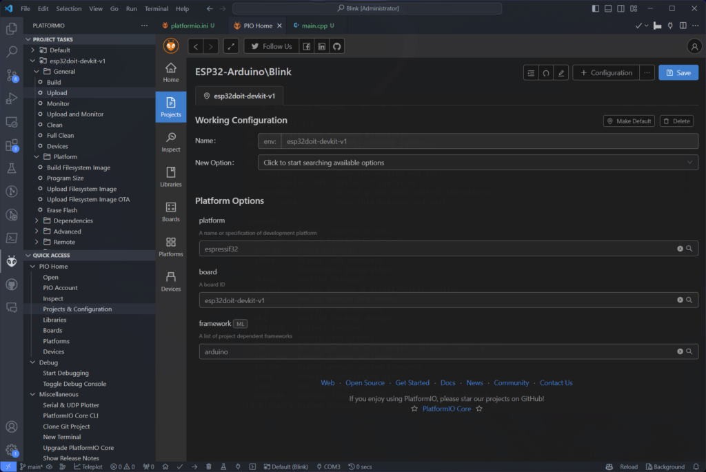 PlatformIO project working configuration in VS Code by CIRCUITSTATE Electronics