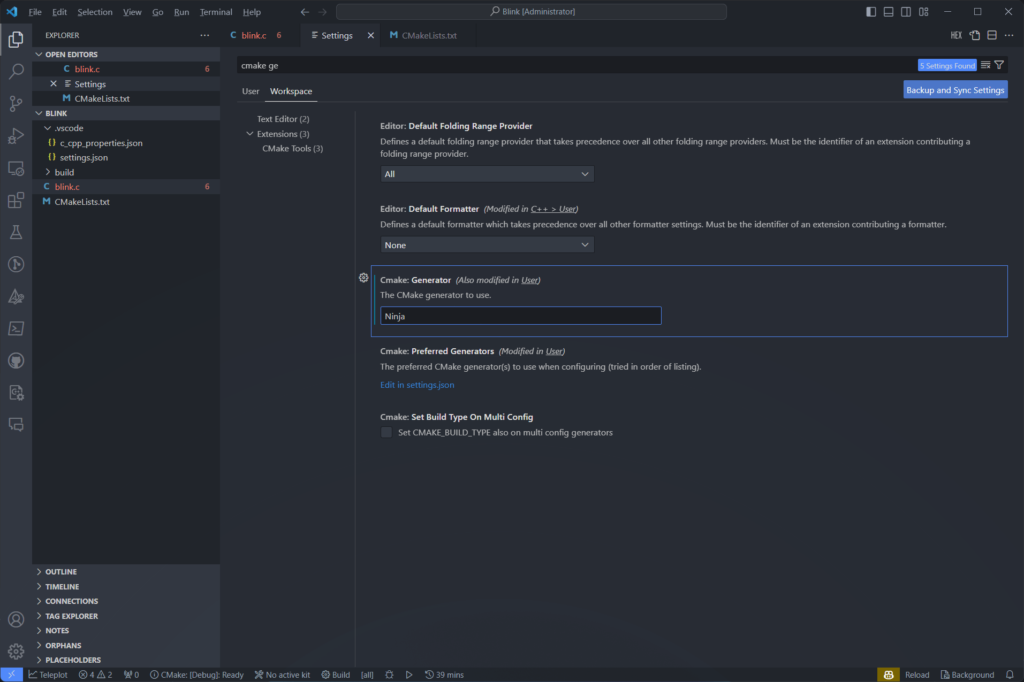 Set Build System Generator for CMake Extension in VS Code CIRCUITSTATE Electronics