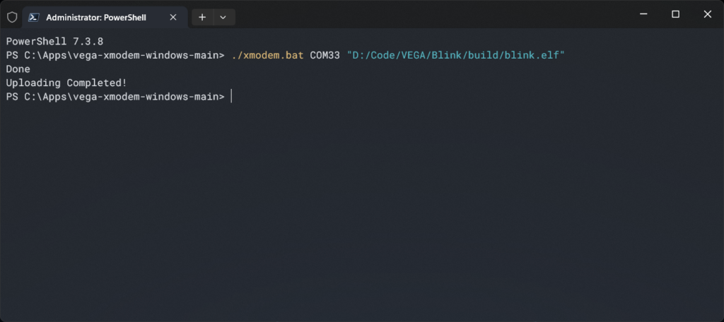 Uploading Firmware to Aries V3 THEJAS32 Board Using Vegaxmodem From Windows Terminal Powershell CIRCUITSTATE Electronics
