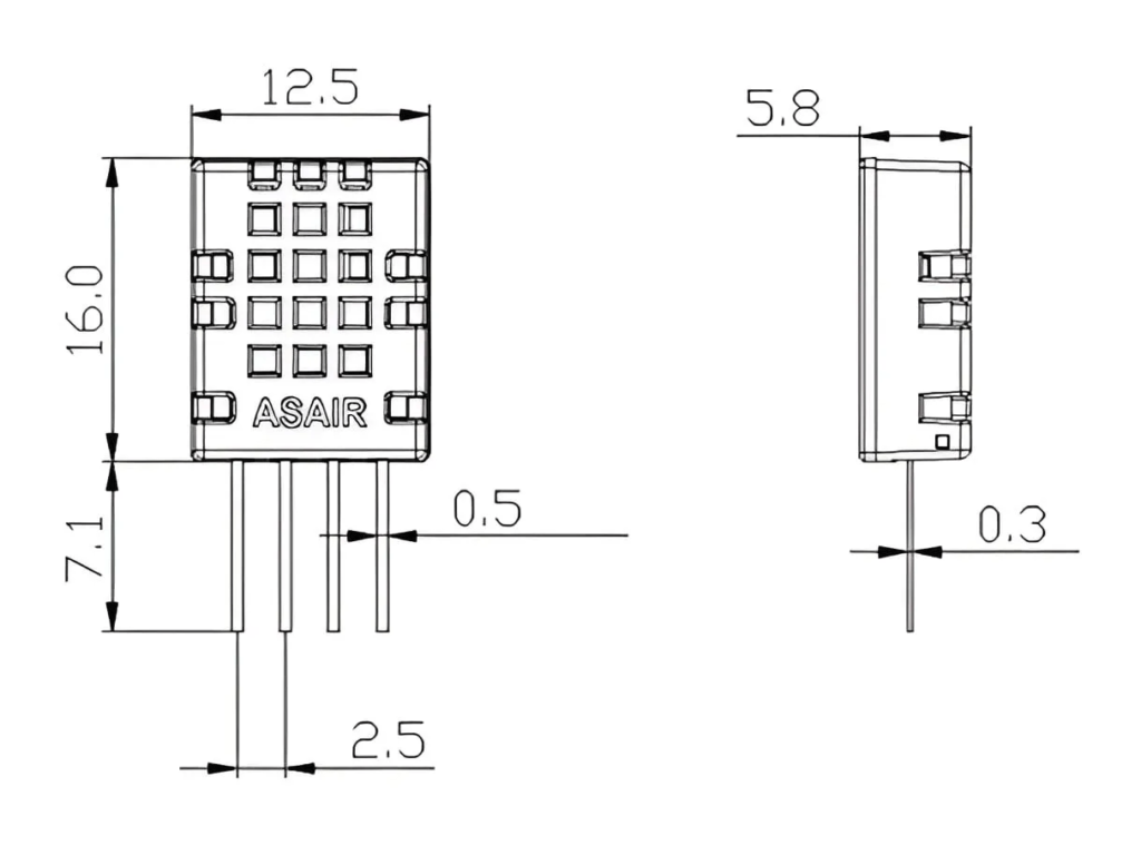 Asair AGS02MA TVOC Sensor Dimensions Mechanical Drawing by CIRCUITSTATE Electronics